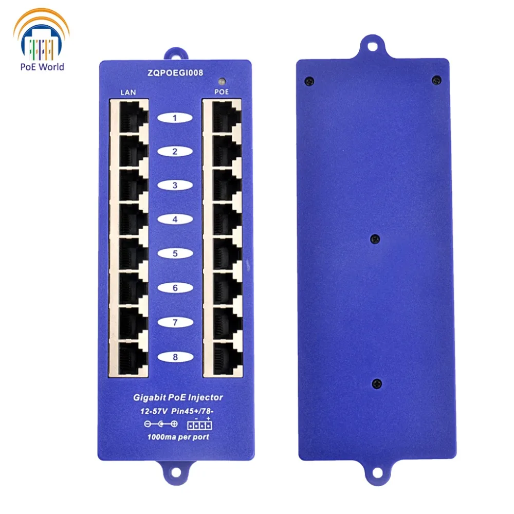 802.3af Mid-span PoE injector Mode B(4/5+,7/8-) Passive Gigabit 8 Port PoE Injector For Mikrotik UBNT CCTV Network 3