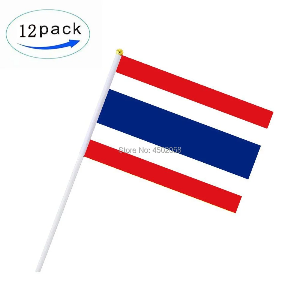 

DFLIVE One dozen 12 Pack Thailand Hand Held Flag 5'' x 8'' Stick Flag Polyester ,TH Country Banner,Desk Outside Waving Parade