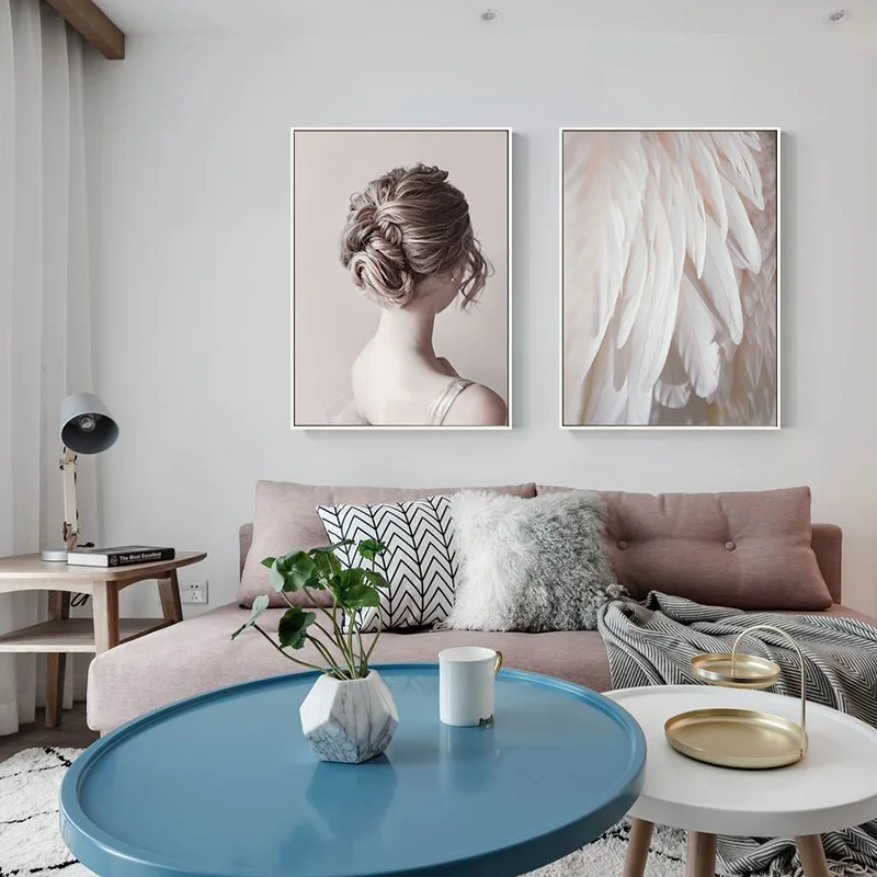 

Modern beauty white wings canvas painting posters and print nordic decor wall art picture for living room bedroom aisle studio