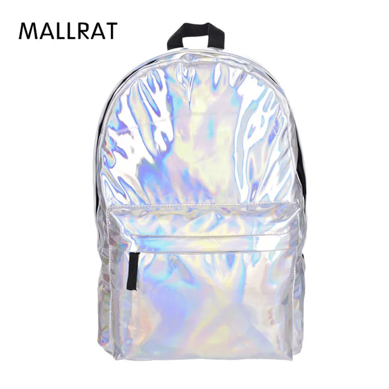 MALLRAT Leather Backpack Women Hologram Laptop Backpack For School