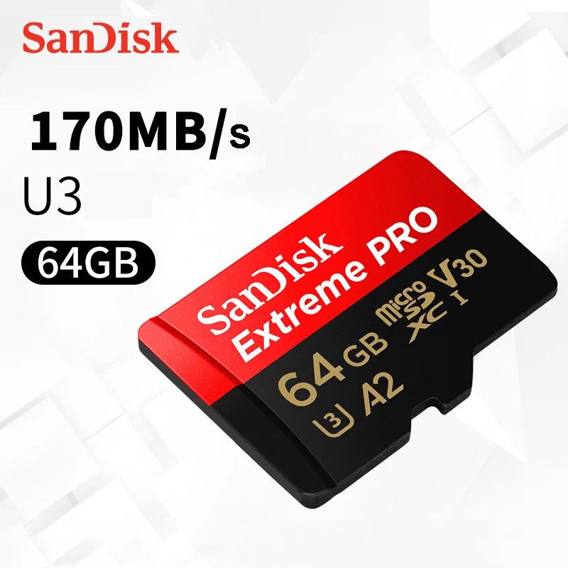 Карта памяти SanDisk Extreme PRO, 170 МБ, 64 ГБ, 128 ГБ, 256 ГБ, 400 ГБ, MicroSD карта A2 C10 U3 V30, microSDXC, UHS-I, TF карта, бесплатный адаптер