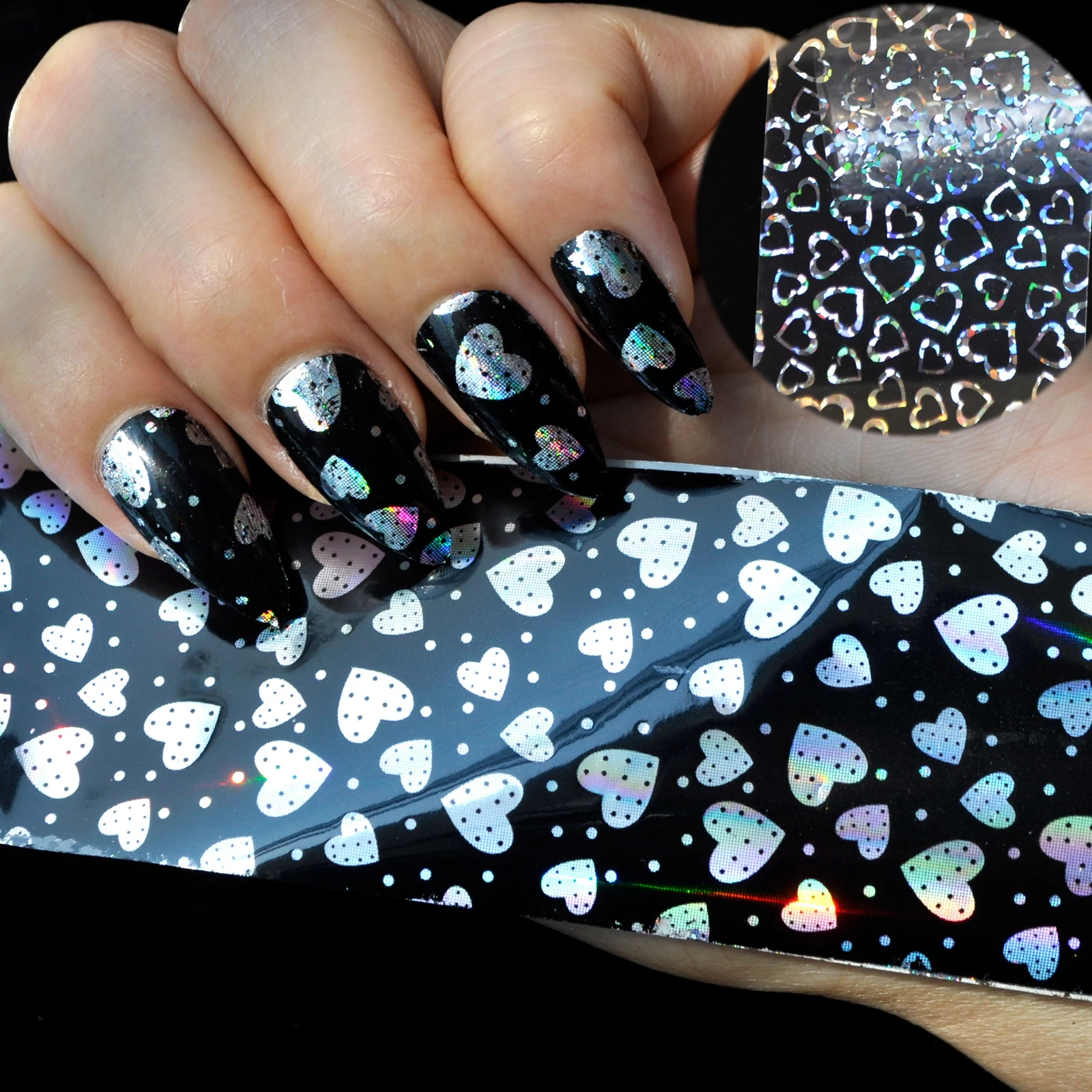 Sweet Heart Nail Foil Laser Silver Heart Beautiful Nail Decoration