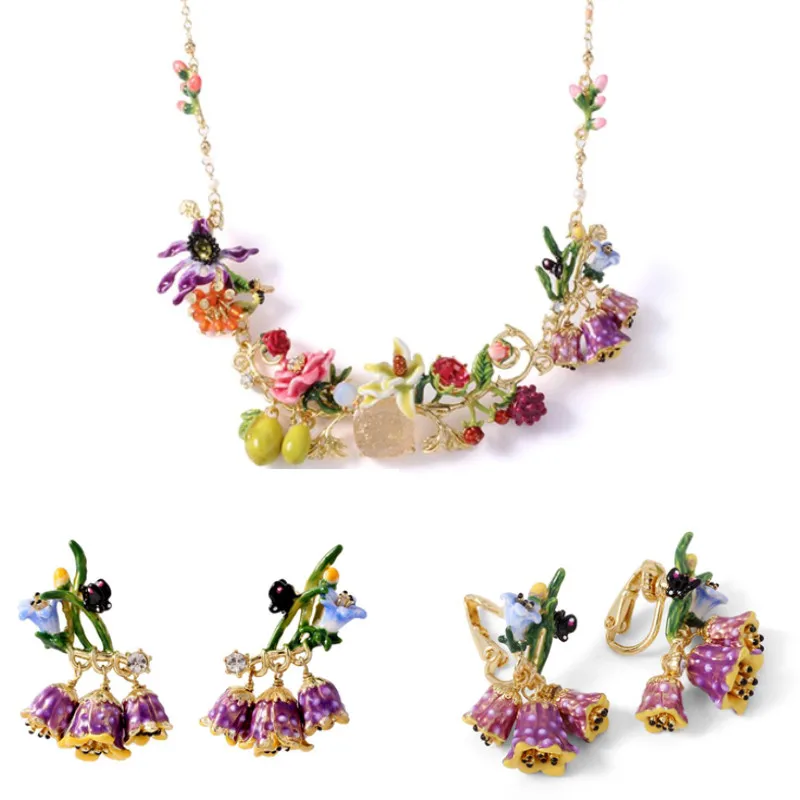 

2018 Amybaby Designer Handmade Enamel Glaze Pink Flower Rosebud Necklace No Piercing Drop Earring Adjustable Ring Bracelet