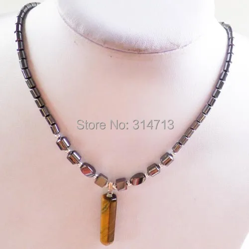 

1Strand Beautiful Hematite Tiger Eye Gem Pendulum Necklace 17.5 inch X733