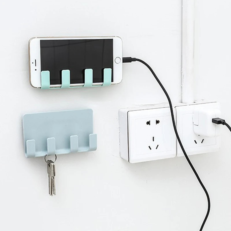 

Plastic Phone Rack Holder4 Hooks Bathroom Hanging Cellphone Charging Wall Mounted Stand Mounted Mobile Phone Charge