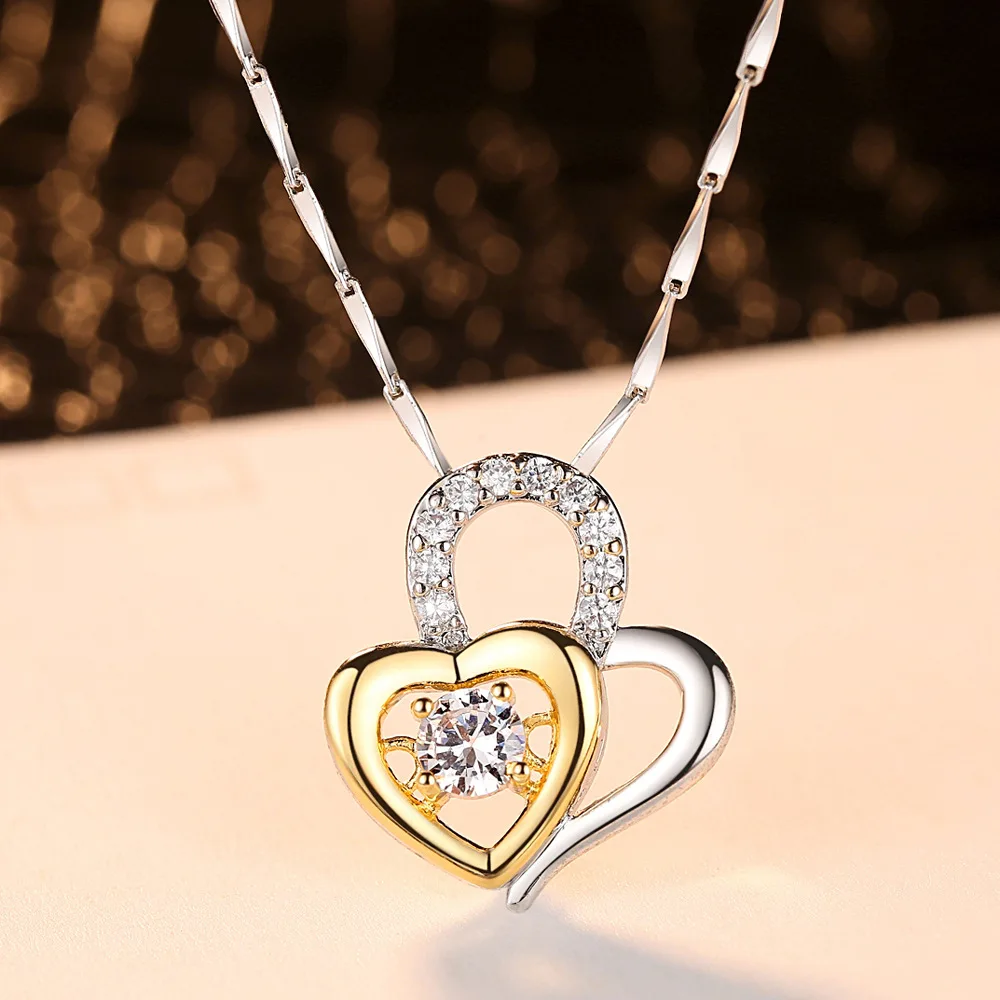 double heart choker necklace zircon (2)