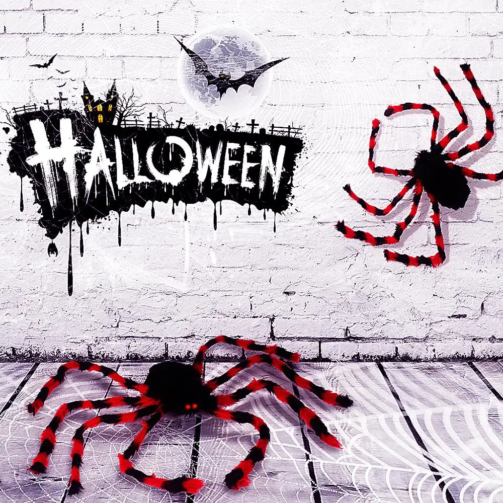 49inch Large Spider For Halloween Party Decorations Indoor Outdoor Yard Decor Scary Plush Spider Props (Black And Red) (11)