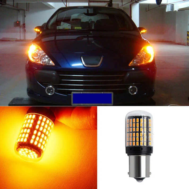 2 шт. 3000K 1156 144SMD BAU15S PY21W Canbus Янтарный Автомобильный светодиодный сигнал поворота лампа