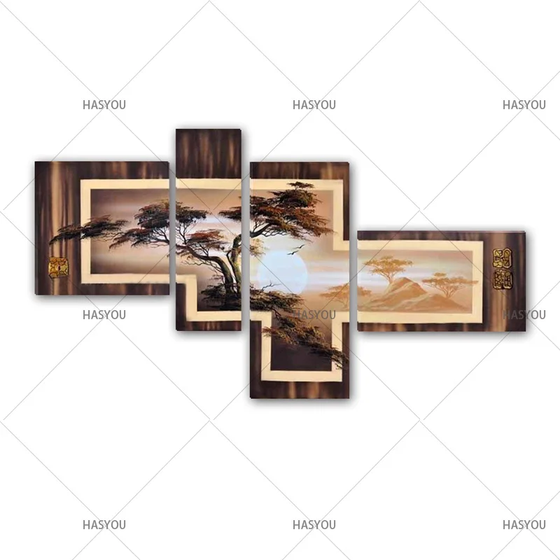 

The Sunrise Landscape African Pine Tree Picture Wall Art 100% Handmade Modern Landscape Oil Painting On Canvas Home Decor Gift