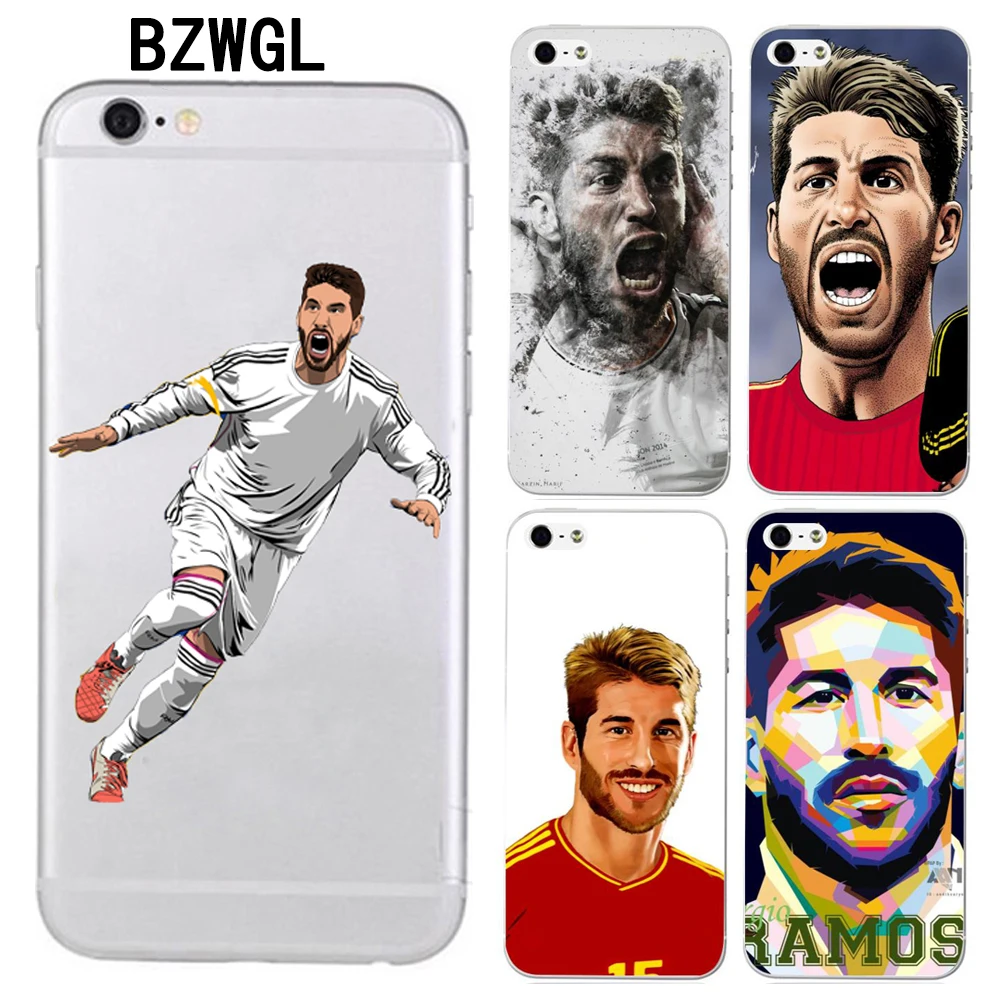 

BZWGL Brand Sergio Ramos phone case for iphone 5 5s 6 6s 7 8 plus 6plus soft TPU Transparent Football case