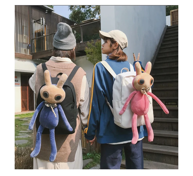 Menghuo Rabbit Canvas Backpack for Women Cute Funny Backpacks for Teenager Girls Lolita Bag Kawaii Backpack Mochilas femininas_29