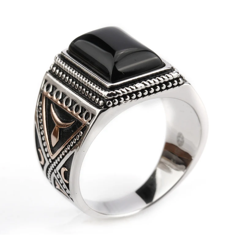 Мужское серебряное кольцо с прямоугольным черным агатом|ring fashion|ring forrings for men |