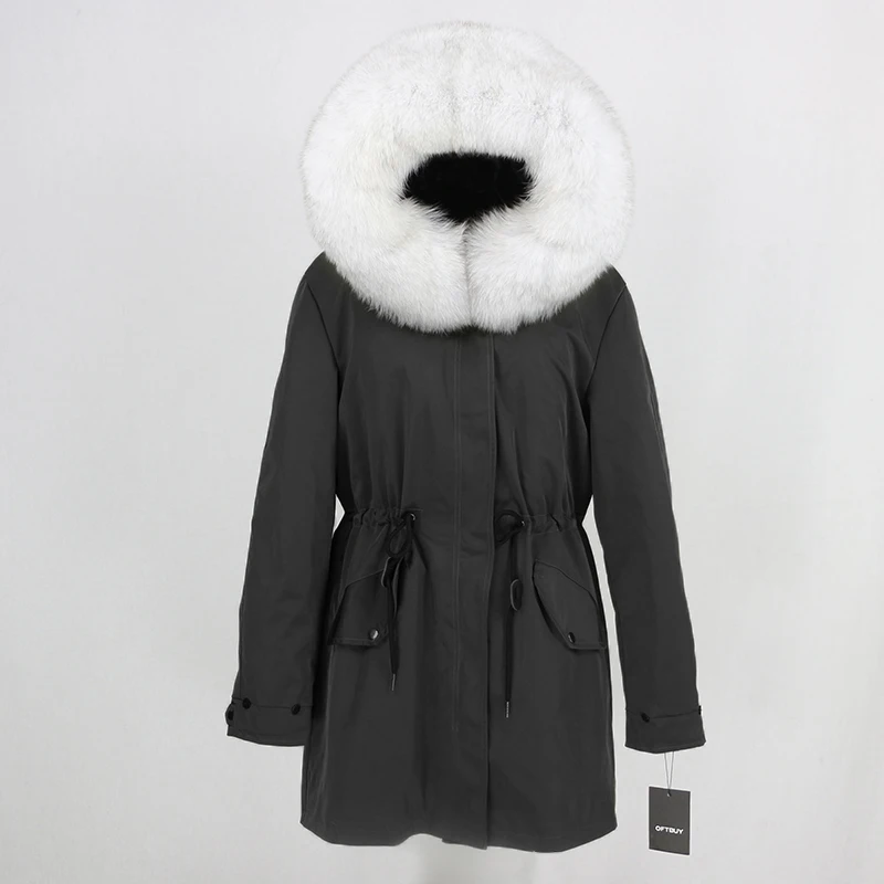 OFTBUY, зимняя женская куртка, пальто из натурального меха, длинная парка, воротник из натурального меха енота, капюшон, водонепроницаемая верхняя одежда, теплая уличная одежда - Цвет: black white