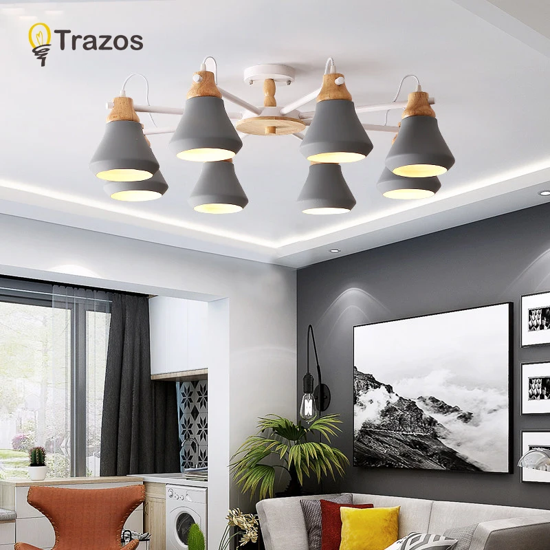TRAZOS Lustre деревянная люстра для Железный Абажур гостиной светодиодный Люстра