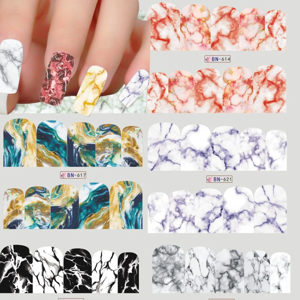 

1 Sheets Marble Image Water Transfer Sticker Nail Art Full Cover Decals Fashion DIY Nail Tips Decoration 12 Designs TRBN613-624