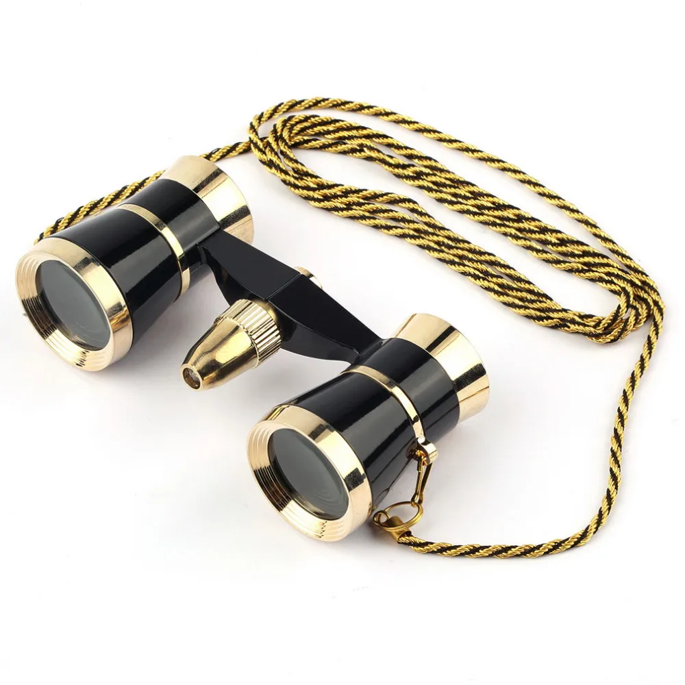 3x25 Glasses Coated Binocular Telescope Theater/Opera glass /lady glass with Gold Trim with Necklace Chain