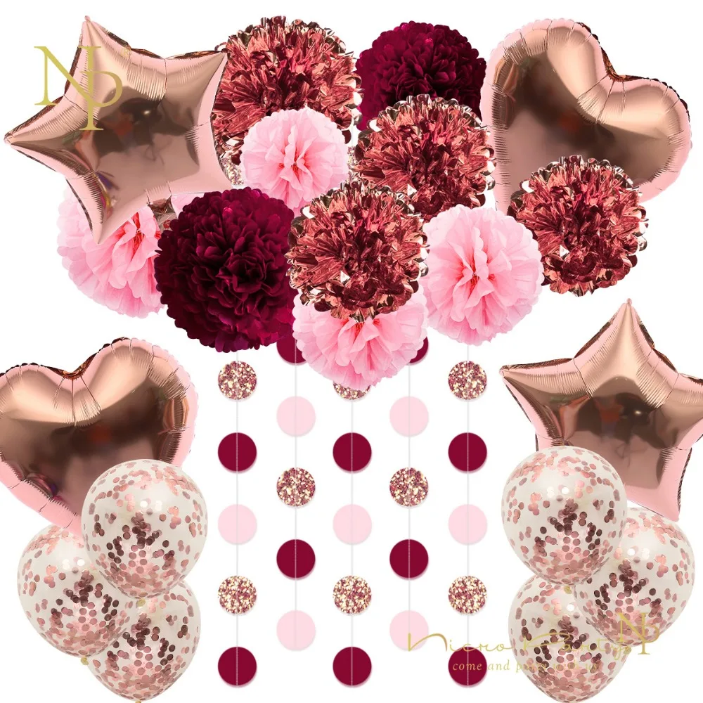 

Nicro 22 pcs/set Balloons Paper Flowers Confetti Valentine's Day Decoration Birthday Graduation Home Party DIY Decor #Set72