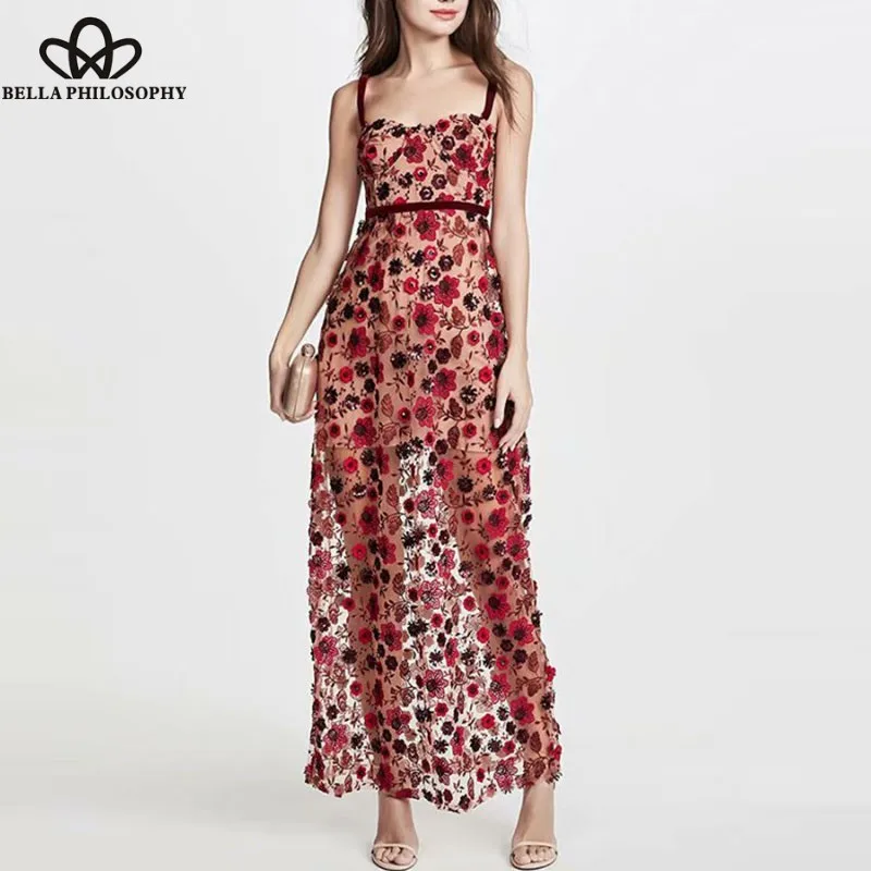 

Heydress Summer Sexy Spaghetti Strap Dress Vintage Embroidery Floral Female Midi Dress Sweet Formal Lady Dress Vestidos 2019 new