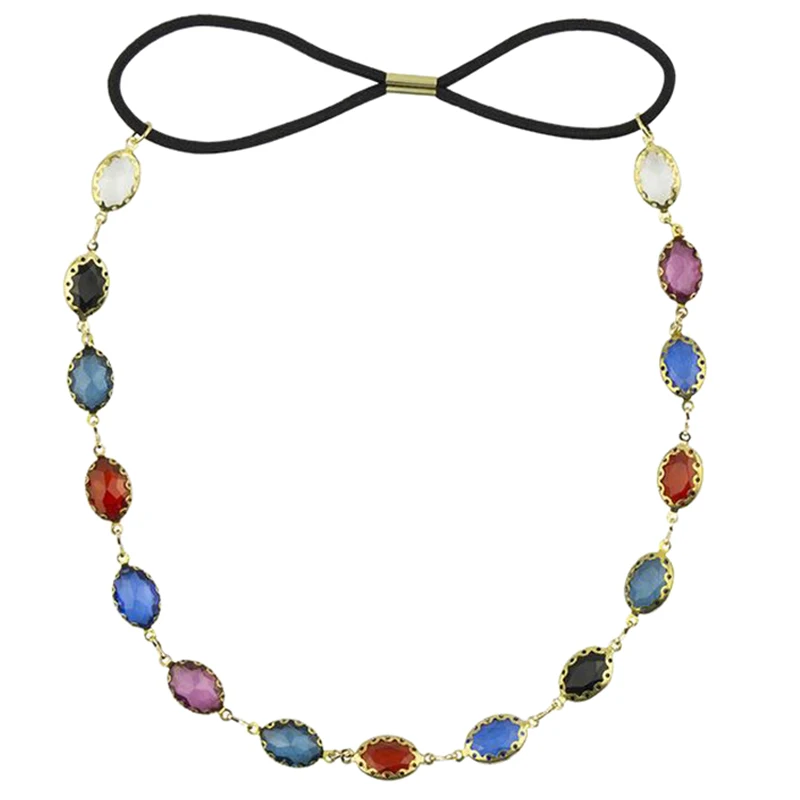 

Oval Head Chain Jewelry Sparkling Gems Headband Head Piece Hair Band (Colorful)