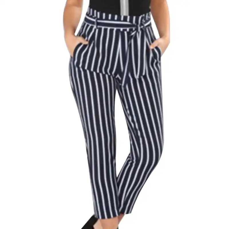 striped ankle length pants