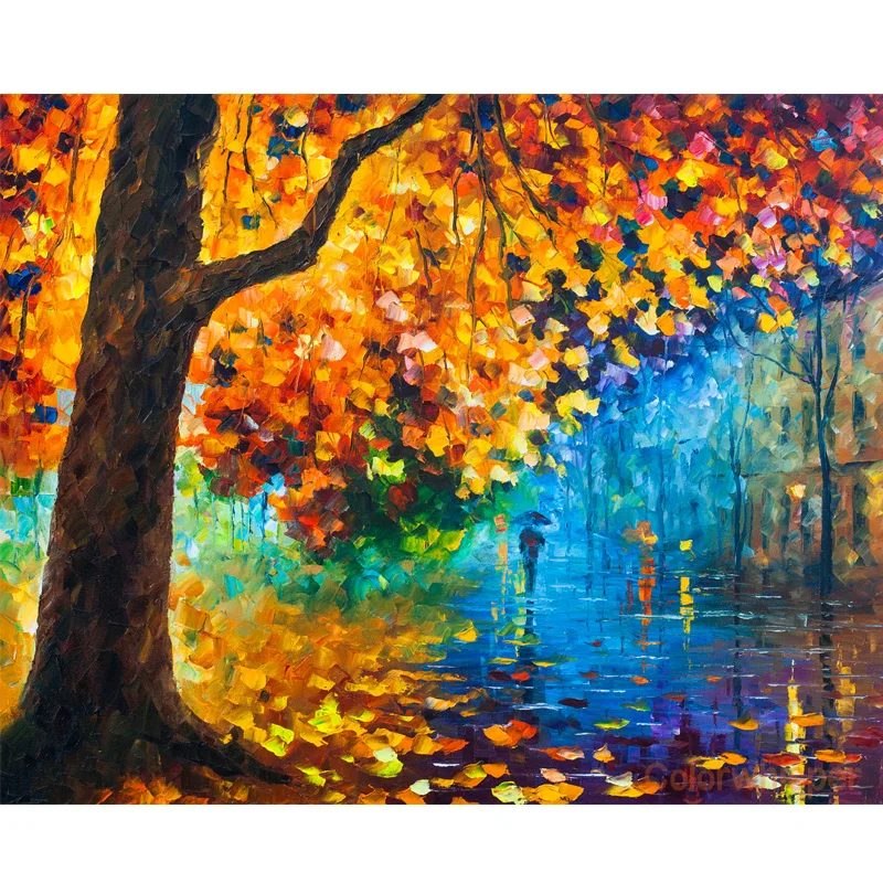 

Full Square 5D Diamond Painting"Autumn Leaves Rainy Day Tree Scenery"DIY Painting Hand Painted Canvas Painting Wall Art LE00731