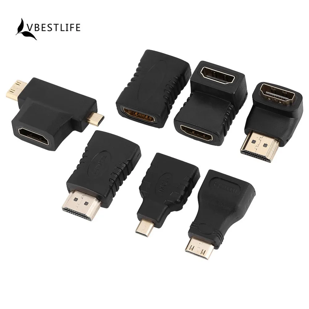 VBESTLIFE 7 Pcs/lot Multiple HDMI Cable Connector Adapters Angled Mini Micro Male Female UHD