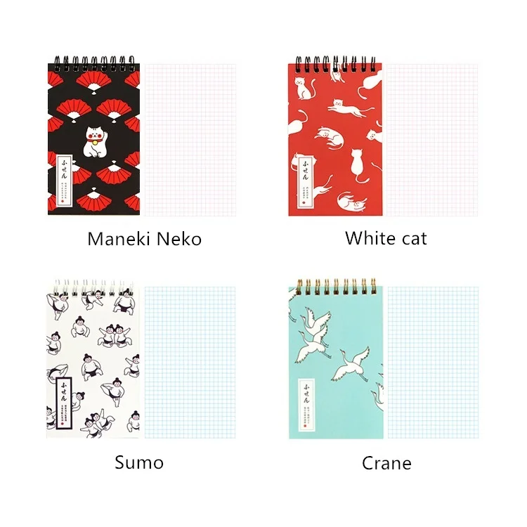 Японская серия блокнот для заметок Kawaii cat sumo crane Mini coil notebook memo planner journal канцелярские принадлежности для офиса и школы A6803