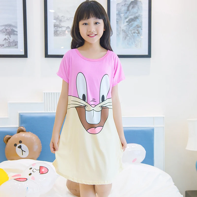 

Summer Girl SleepDress Cute Short Pajamas Polyester Nightgowns Cute Print Big Girl Sleepwear Cloth Outwear Nightdress
