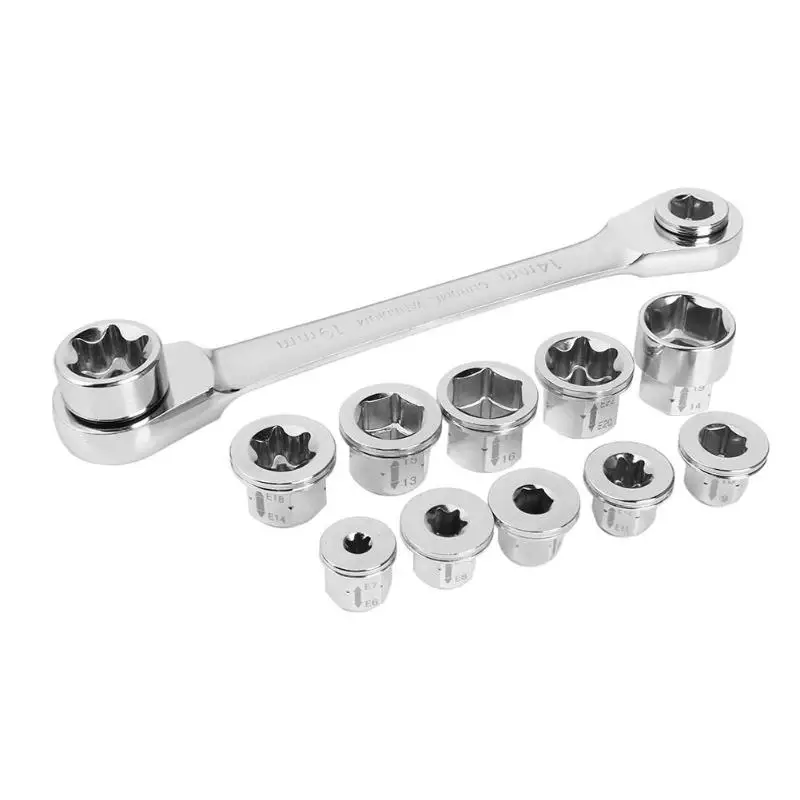 

13pcs E6-E24 adjustable Socket Wrench Set CR-V Drive Ratchet Spanner for Vehicle Car Repair Tool