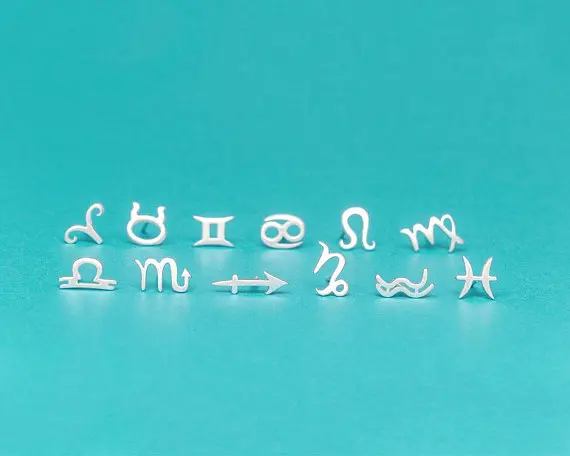 

12pc/set Tiny Earrings Zodiac Earring Silver Single Zodiac Sign Stud Golden Taurus Virgo Teen Jewelry Kid Personalized Gift
