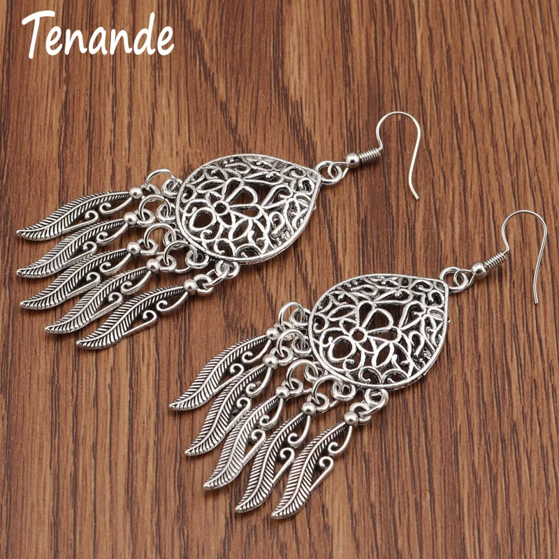 

Tenande Punk Ethnic Big Statement Hollow Leaves Tassel Drop Earrings for Women Carved Flowers Water Droplets Dangle Earrings