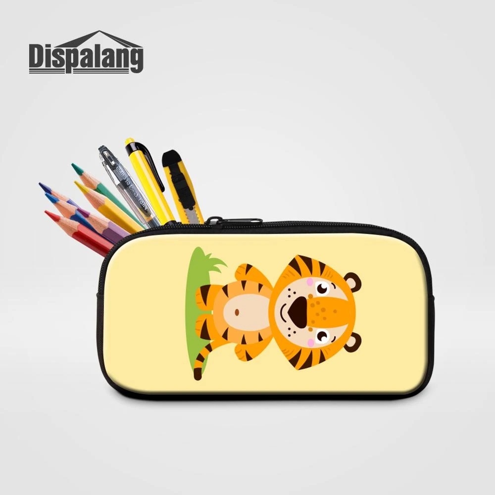 Estuche de lápices de animales de dibujos animados para niños, pequeños para cosméticos, estuche para bolígrafos con estampado de Tigre, bolsa de cosméticos elegante, suministros de y escuela|Bolsas y estuches