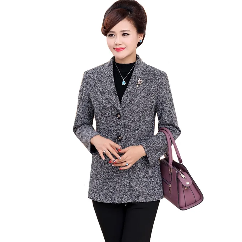 

Middle-aged women's Suit collar Jacket Autumn Single-breasted Slim Long-sleeved Outerwear Large size 5XL Female Casual Tops 2129