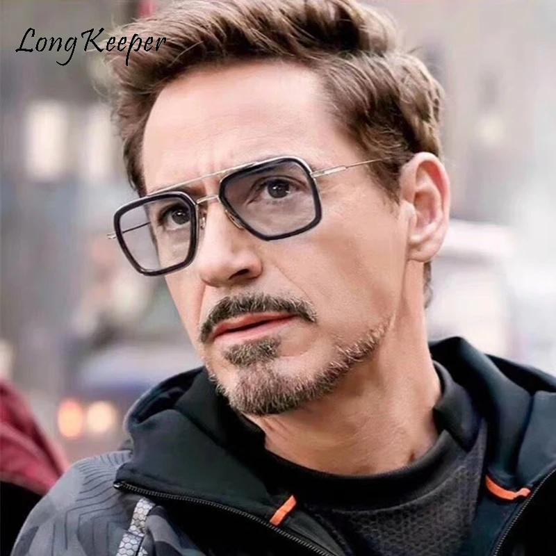 Квадратные цельные солнцезащитные очки LongKeeper мужские плоские женские Tony Stark