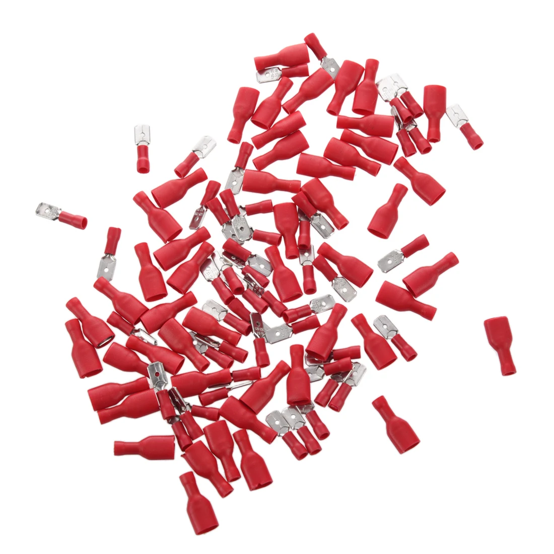 100 Red Spade Crimp Terminals Fully Insulated Electrical Connectors