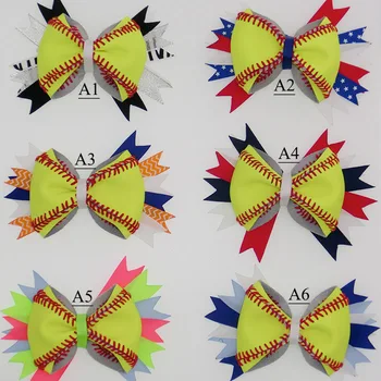 

2017 NEW Personalized Softball Baseball leather seam hair bow 10pcs