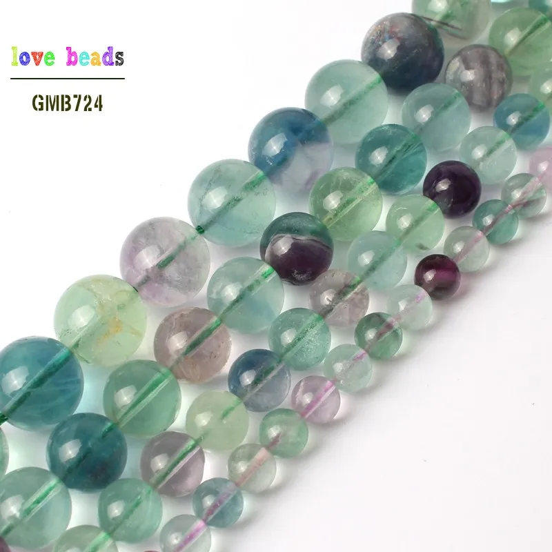 

AA Natural Stone Colorful Fluorite Round Loose Beads 15" Strand 4 6 8 10mm Pick Size For Jewelry Making