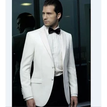 High Quality Two Button Ivory Groom Tuxedos Groomsmen Mens Wedding Prom Suits Bridegroom men suit 2017 (Jacket+Pants+Bow Tie)