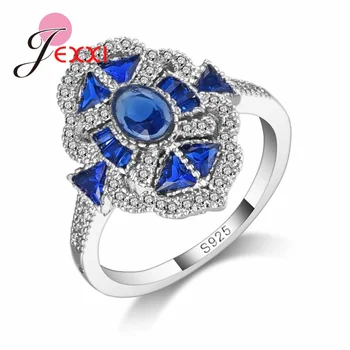 

New Fashion Luxury generous Blue crystal rings for women White Cubic Zirconia 925 Sterling Silver Finger rings Hot Sale