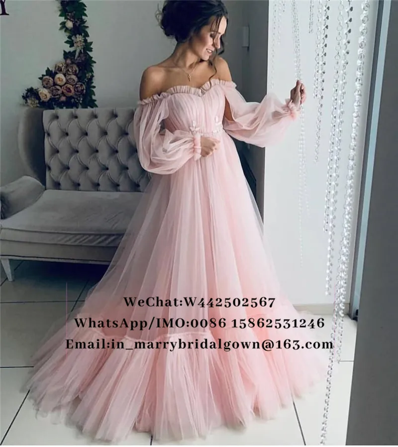 

Pink Off Shoulder Arabic Prom Dresses 2019 A Line Long Sleeves Vintage Lace Appliques Cheap Girls Vestidos De Fiesta De Noche