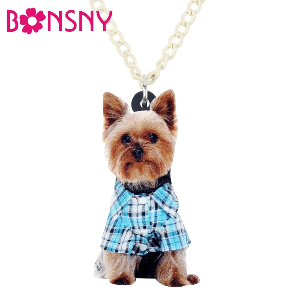 Bonsny Akrilik Biru Kaus Yorkshire Terrier Anjing Kalung Liontin