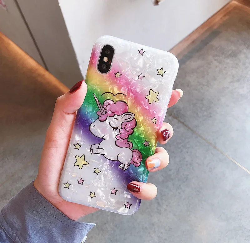 

For Rainbow Unicorn Shell Pattern Apple x Mobile Shell iphone8/7plus All-inclusive Soft Shell 6s Dream Girl Heart