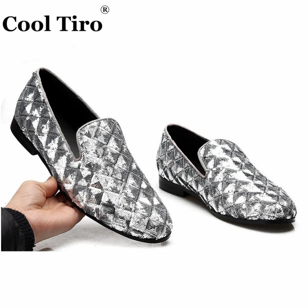 Silver Sequin canvas Slippers Men's Loafers (6)