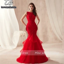 Красное платье-русалка без рукавов с рюшами, фатиновое платье для выпускного вечера, кружевные сексуальные длинные вечерние платья, vestido formatura