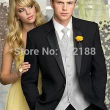 Изготовленные На Заказ Черные смокинги для жениха на двух пуговицах/заостренный лацкан лучшие мужские для шаферов мужские свадебные костюмы/Жених(куртка+ брюки+ жилет+ галстук