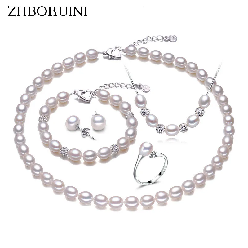 ZHBORUINI Pearl Jewelry Sets Natural Freshwater Pearl Necklace Earrings Ring Bracelet 925 Sterling Silver Jewelry For Women Gift ZHBORUINI Pearl Jewelry Sets Natural Freshwater Pearl Necklace Earrings Ring Bracelet 925 Sterling Silver Jewelry For Women Gift