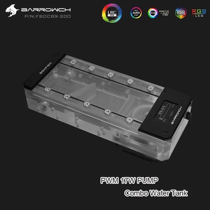 

Black,Silver, Barrowch 17W Pump combo water tank ,Integrated reservoir temperature display pc reservoir 150/200mm FBDCBX-150/200