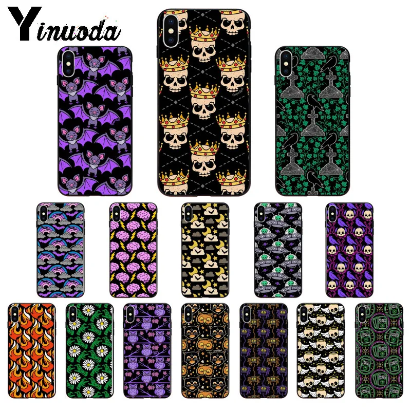 

Yinuoda Halloween creepy Skull cute Bats TPU Soft Phone Case Cover for Apple iPhone 8 7 6 6S Plus X XS MAX 5 5S SE XR Cover
