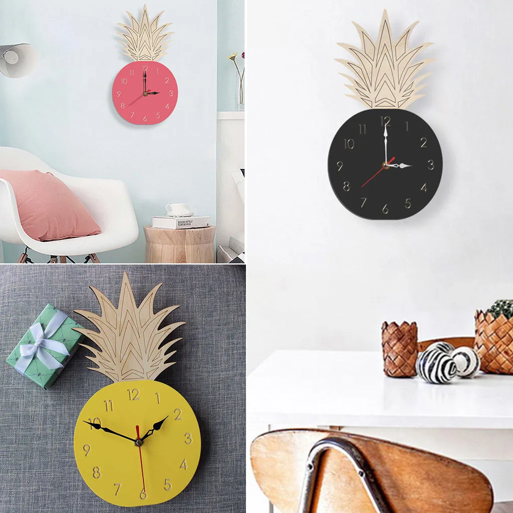 

2019 New Wall Art Decoracion Hogar Nordic Style Fruit Wall Clock Silent Wooden Clock for Home Living Room 4 Colors