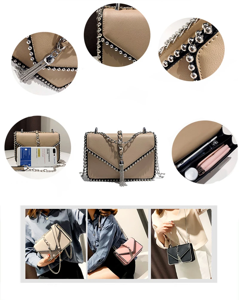 Fashion Simple Flap Bag Small PU Leather Women Handbag Designer Chain Rivet High Quality Female Shoulder Messenger Bags SS0416 (8)
